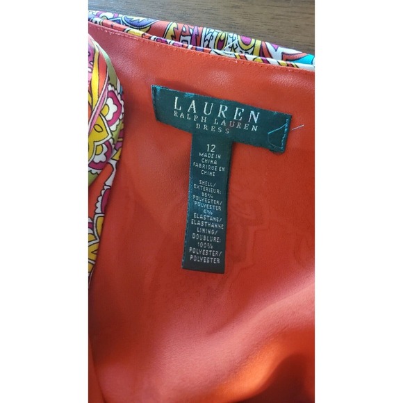 Lauren Ralph Lauren One Shoulder Size 12 Paisley Satin Front Drape Sheath Dress - Picture 13 of 14